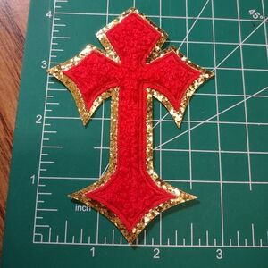 2/$10 Plush Red Cross Patch with Gold Accents